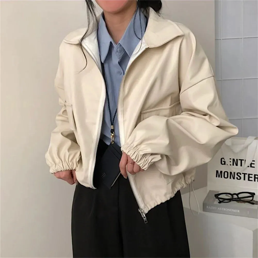 Women Pockets Zipper New Loose 2024 Autumn Minimalist Chic Office Lady Mujer Coat