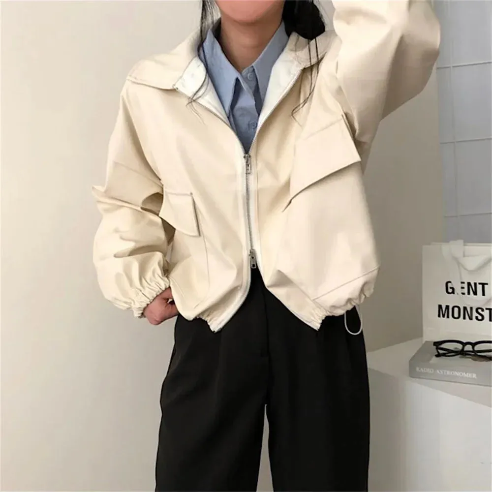 Women Pockets Zipper New Loose 2024 Autumn Minimalist Chic Office Lady Mujer Coat