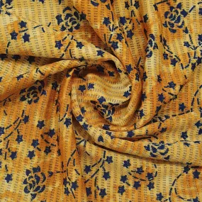 Yellow Blue Floral Print Knitted Lycra Fabric