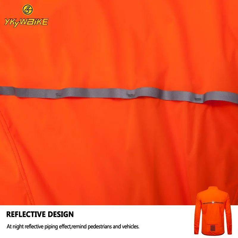 YKYW Men's Cycling Jersey Jackets Waterproof and Windproof Breathable Reflective Windbreaker Orange