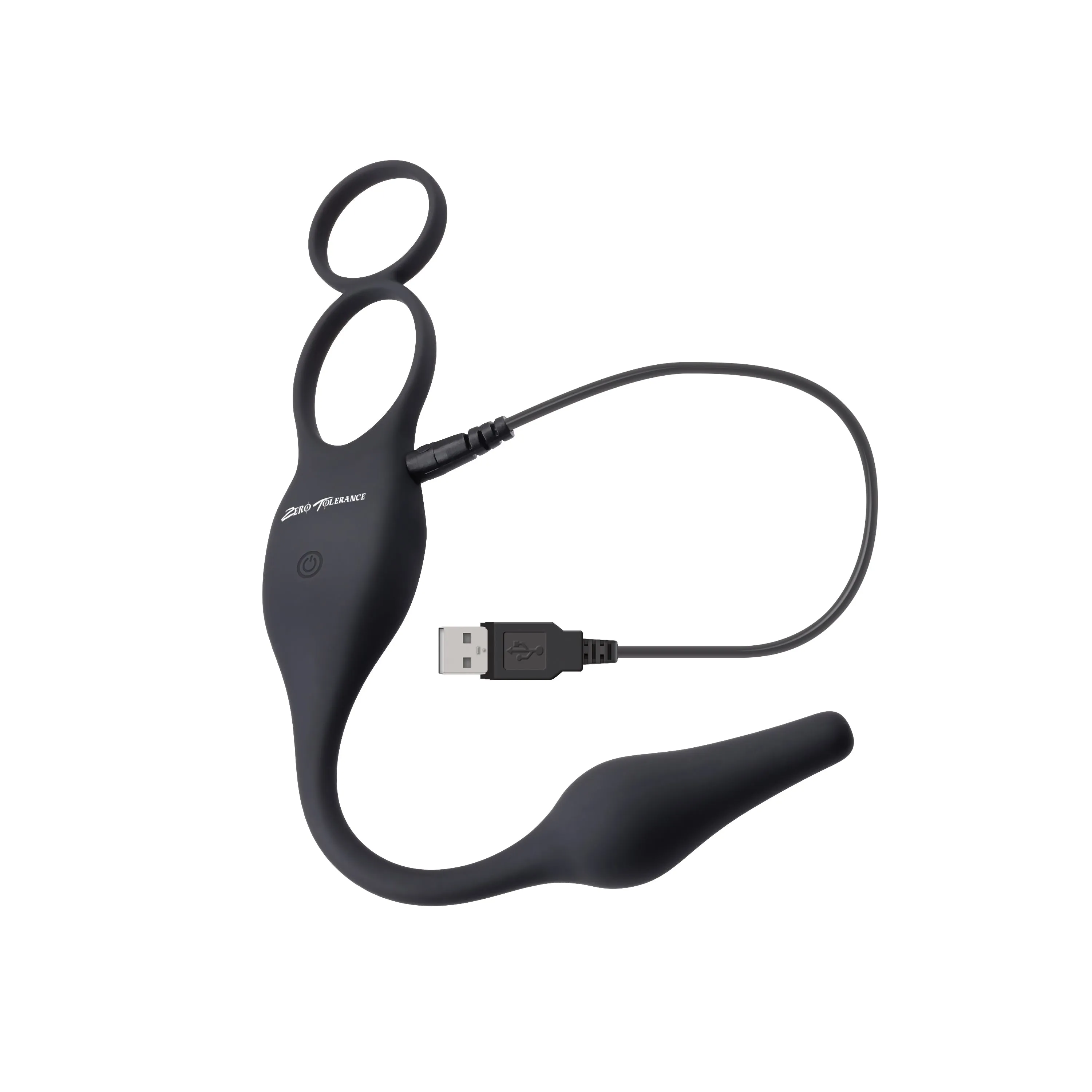 Zero Tolerance PLUG & TUG - Black USB Rechargeable Vibrating Cock Ring with Anal Plug