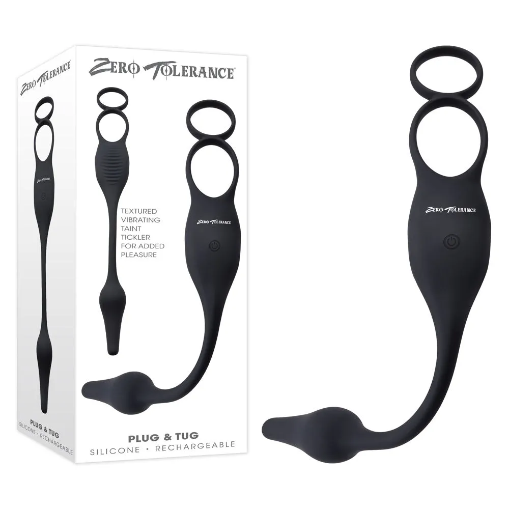 Zero Tolerance PLUG & TUG - Black USB Rechargeable Vibrating Cock Ring with Anal Plug